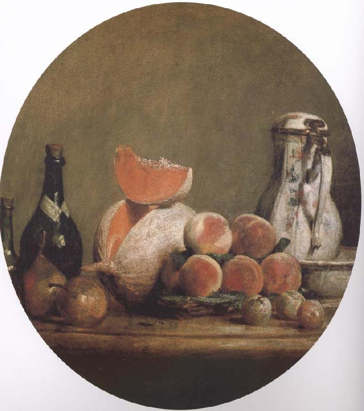Jean Baptiste Simeon Chardin Cut melon and peach bottle still life etc oil painting picture